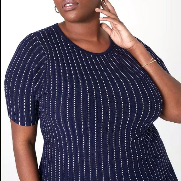 Lane Bryant Plus Size 20 Womens Comfort Fit Knit Dress Broken Stripe Navy Blue - Picture 3 of 7
